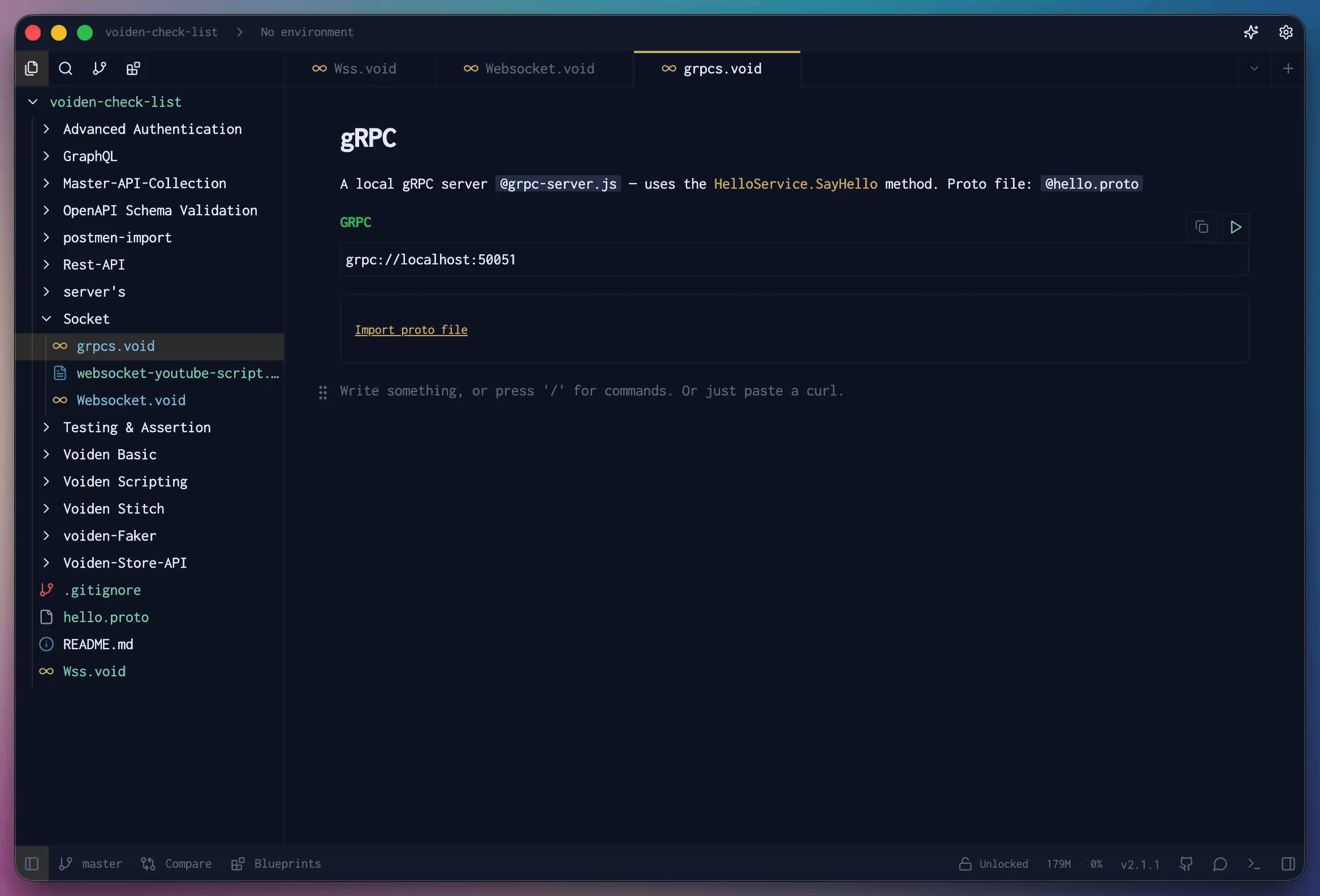 gRPC response panel