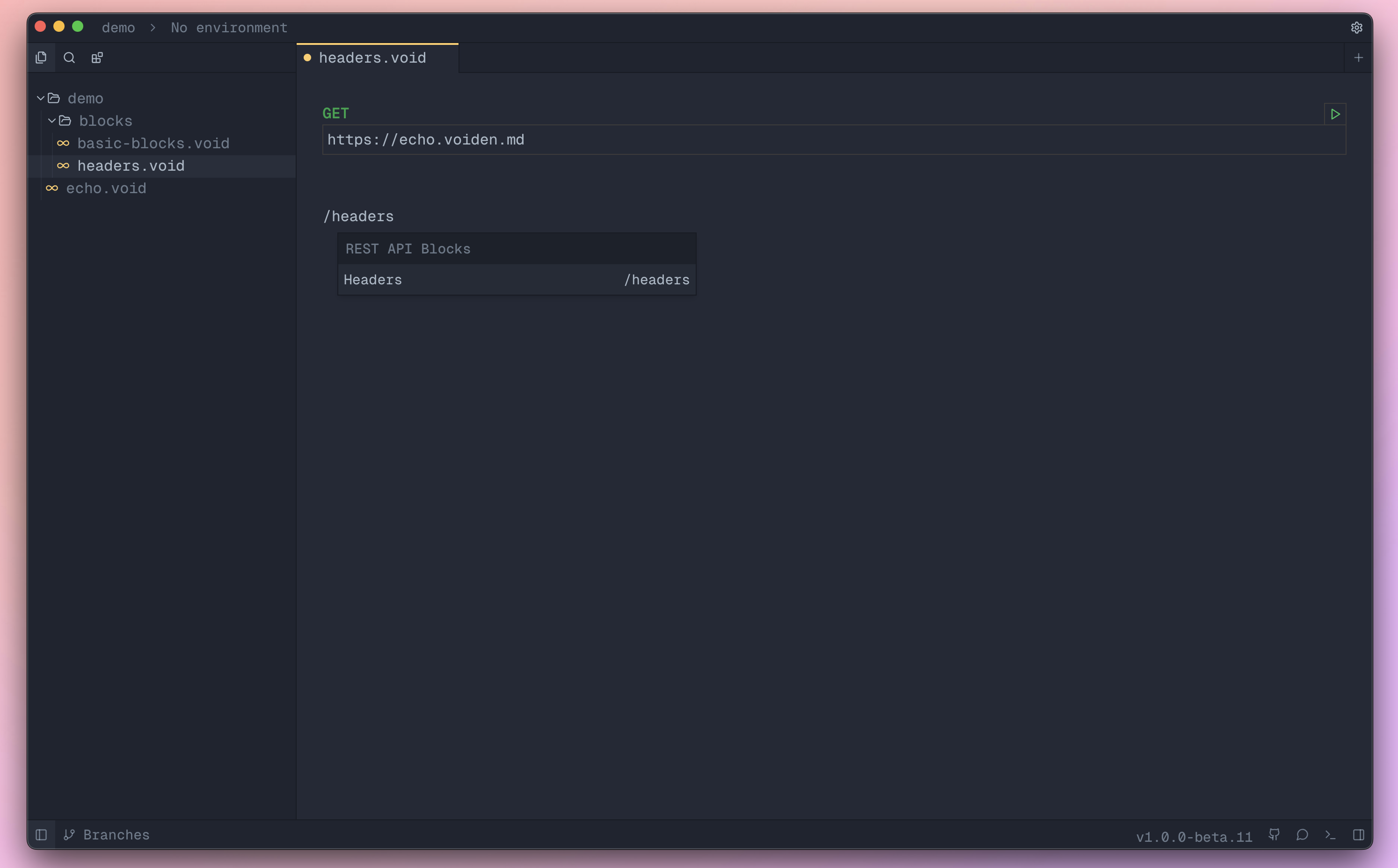Headers Block Slash Command