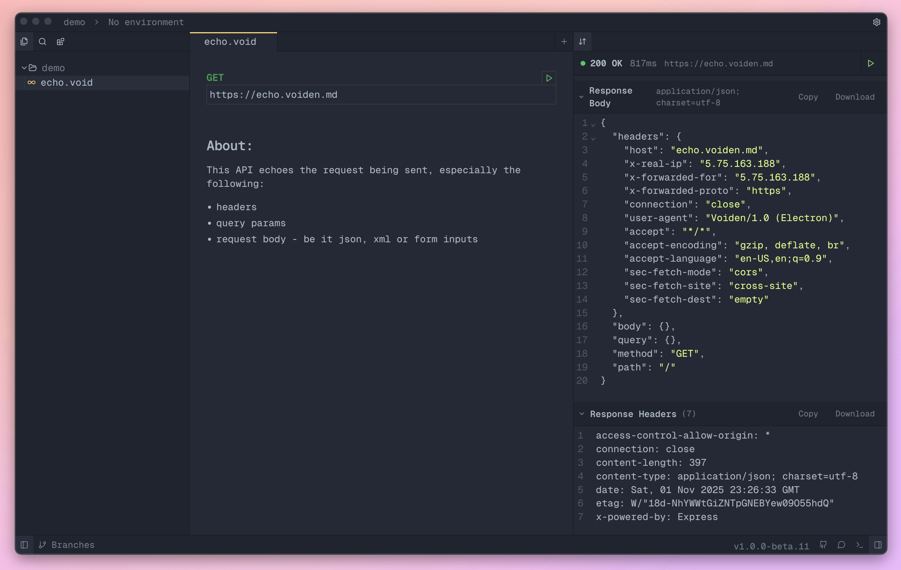 Quick Start Post Request Sending Screenshot