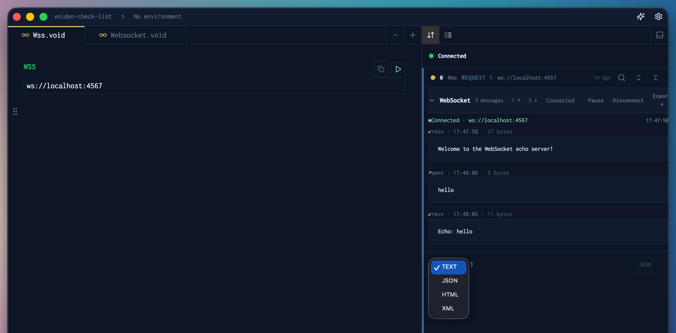 WebSocket interface