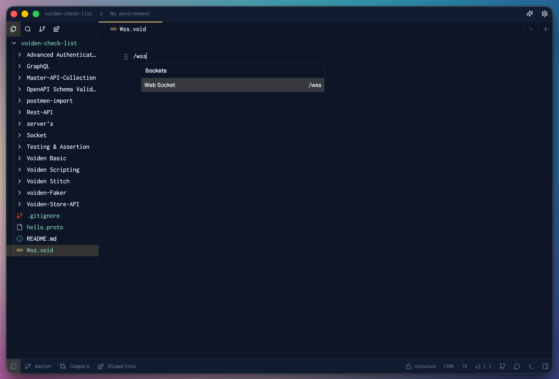 WebSocket block setup